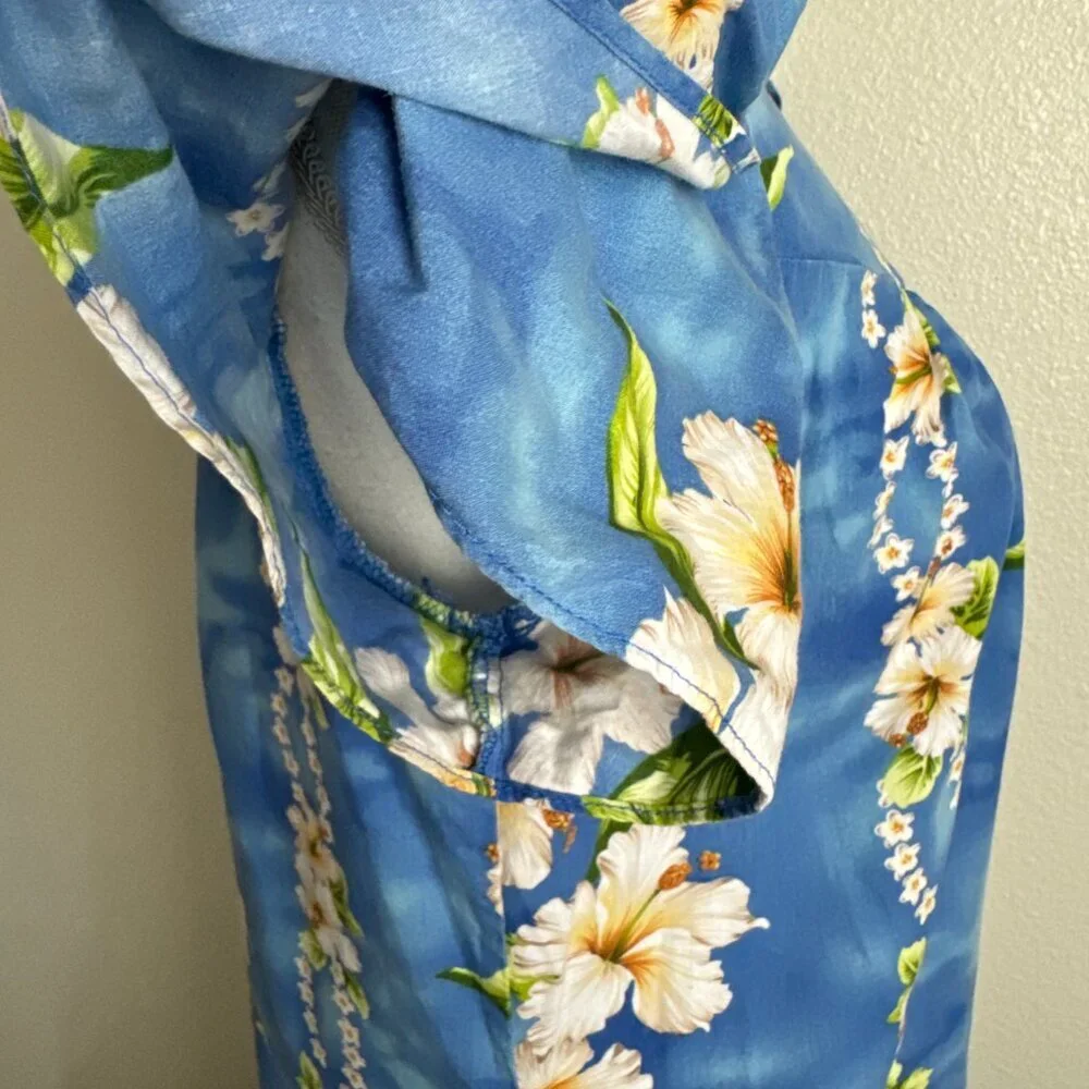 Authentic Made in Hawaii MuMu Kaftan Midi Dress Floral Ruffle Sz M - Picture 7 of 9